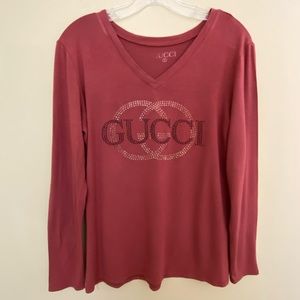Gucci Long Sleeve V-Neck Tee in Rose